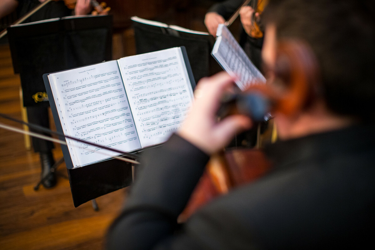 Close up of sheet of music in a stand 
